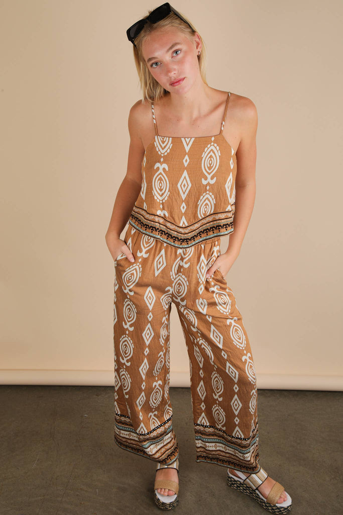 Jackie Scarf Boarder Printed Woven Top & Pants 2-Piece Set