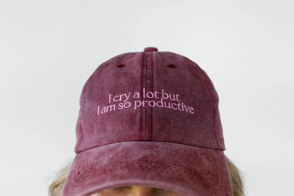 **SALE** I Cry a Lot But I am Productive Taylor Swift Embroidered Vintage Dad Hat: Wine Red