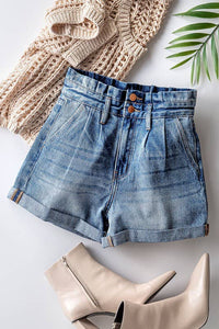 **SALE** Brewster High Waisted Paper Bag Denim Shorts