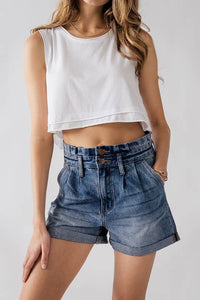 **SALE** Brewster High Waisted Paper Bag Denim Shorts