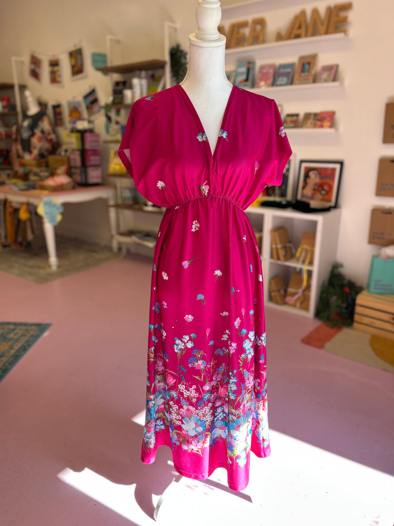 Pink Floral Maxi Dress w/Pocket