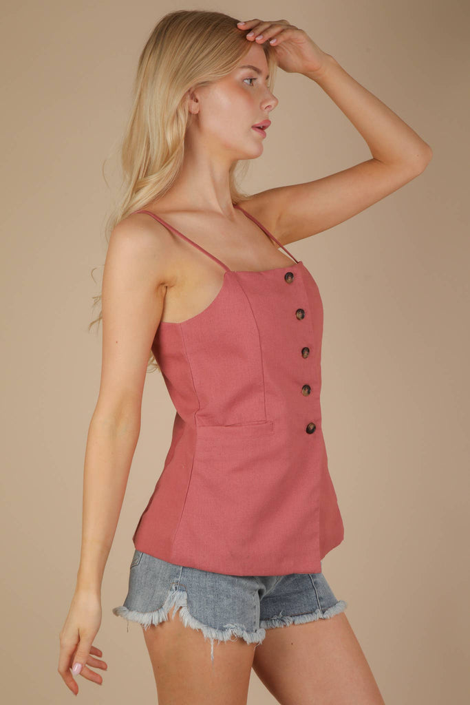 Mauve Button Down Solid Woven Top
