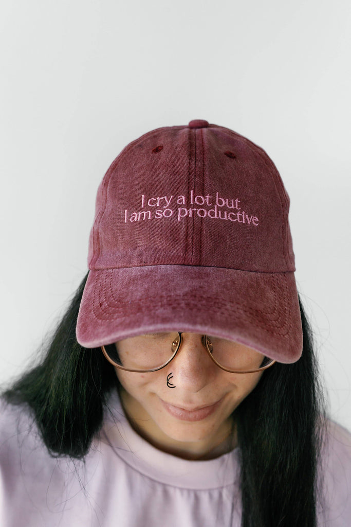**SALE** I Cry a Lot But I am Productive Taylor Swift Embroidered Vintage Dad Hat: Wine Red