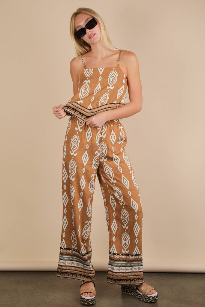 Jackie Scarf Boarder Printed Woven Top & Pants 2-Piece Set