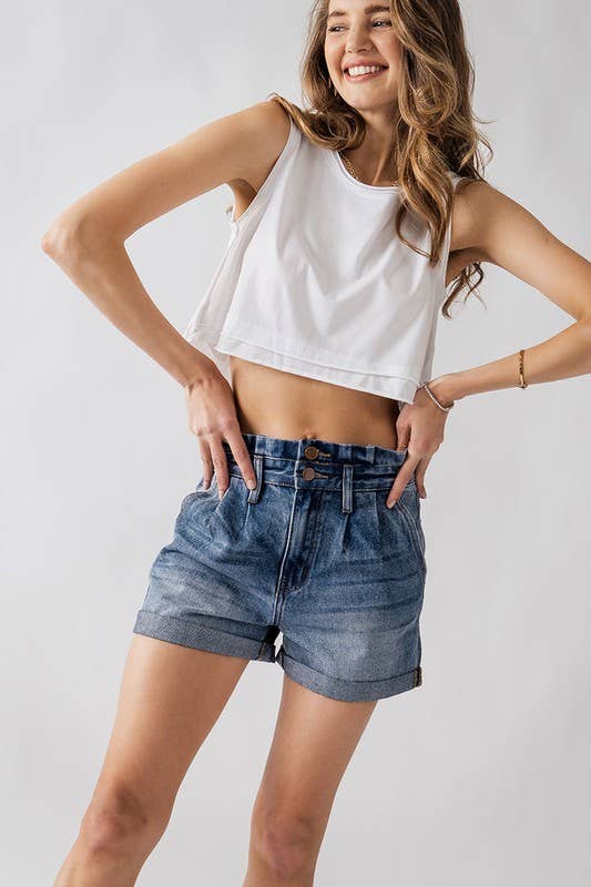 **SALE** Brewster High Waisted Paper Bag Denim Shorts