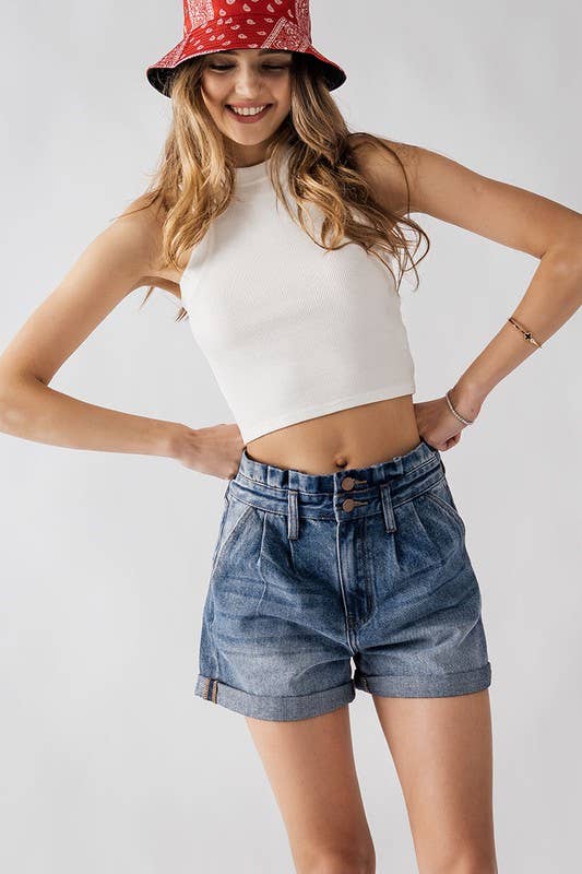 **SALE** Brewster High Waisted Paper Bag Denim Shorts