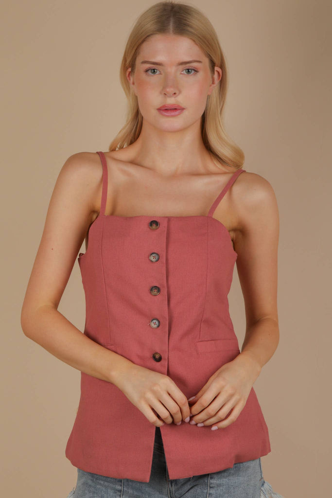 Mauve Button Down Solid Woven Top