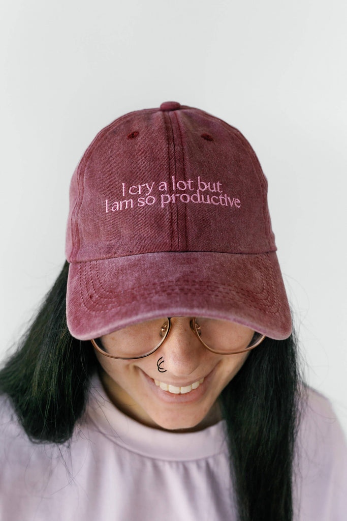 **SALE** I Cry a Lot But I am Productive Taylor Swift Embroidered Vintage Dad Hat: Wine Red