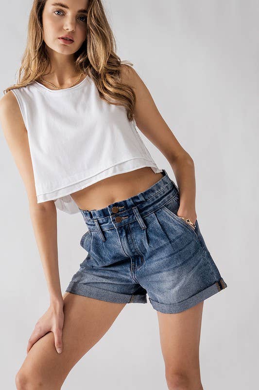 **SALE** Brewster High Waisted Paper Bag Denim Shorts